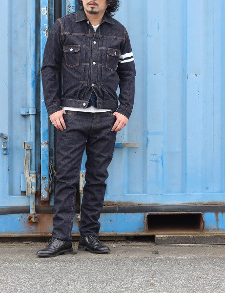 0105SP 15.7oz Deep Colored Indigo Going to Battle Label narrow tapered (One Wash)