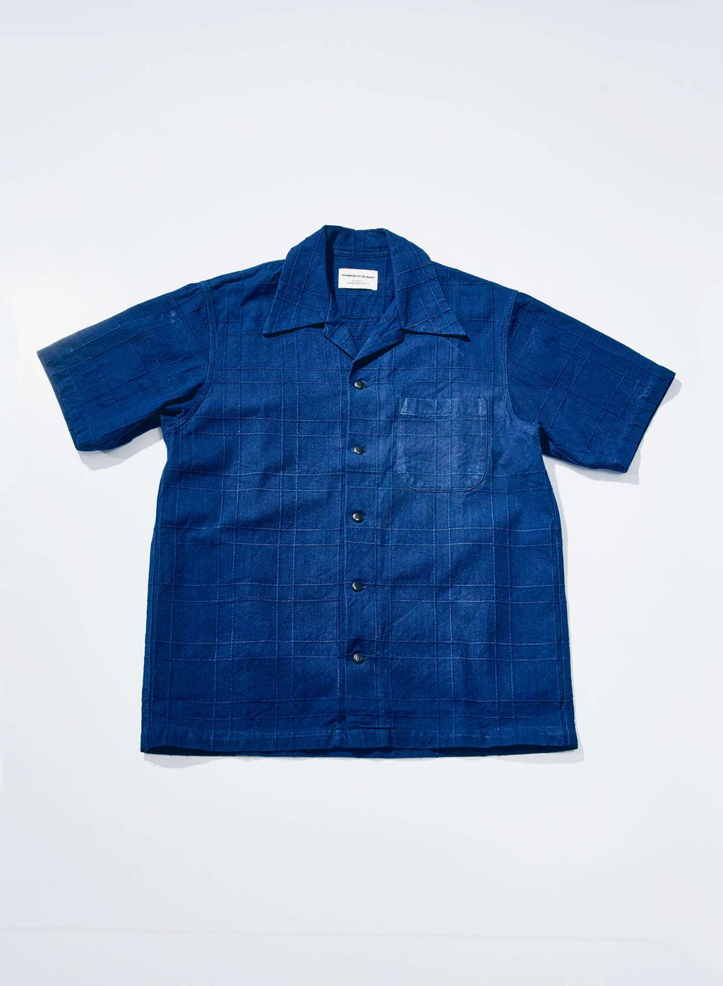 SOS26-ARS Indigo Sashiko Lattice Open Collar Shirt