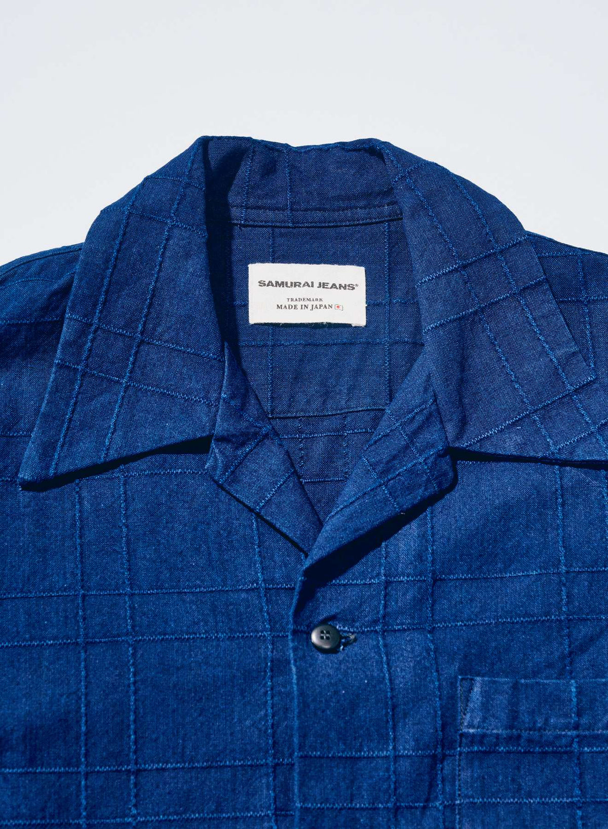 SOS26-ARS Indigo Sashiko Lattice Open Collar Shirt