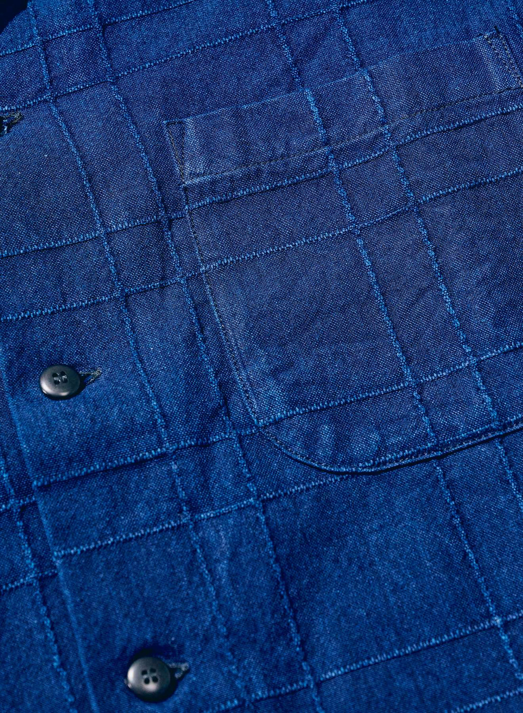 SOS26-ARS Indigo Sashiko Lattice Open Collar Shirt