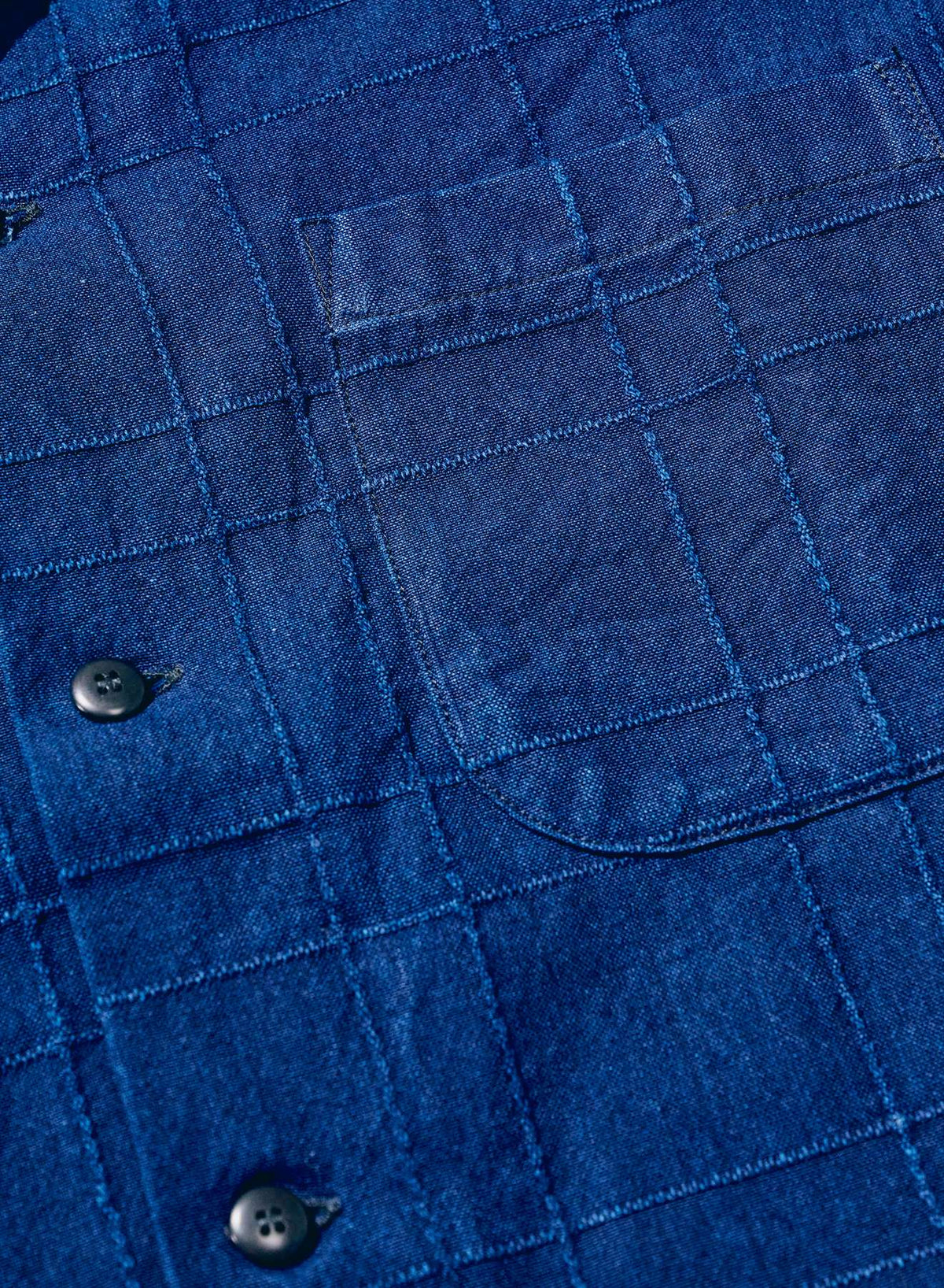 SOS26-ARS Indigo Sashiko Lattice Open Collar Shirt
