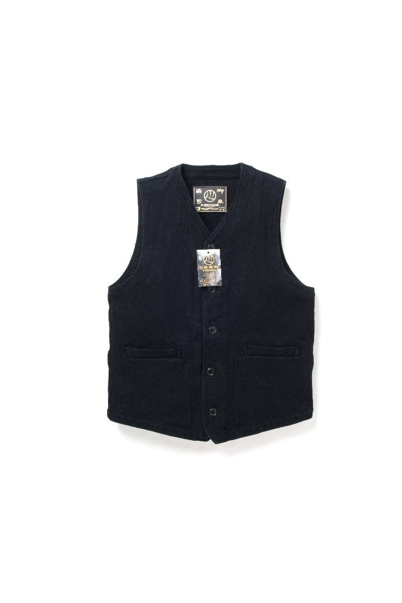 4573 Kyoto Black Dyed Sashiko Vest